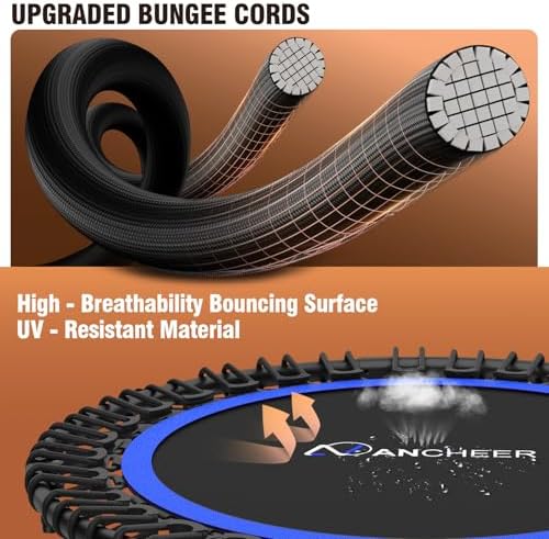 Ancheer Bungee Rebounder Trampoline, Foldable Fitness Trampoline with Resistance Ropes, 450-550LBS Capacity, Safe for Ho