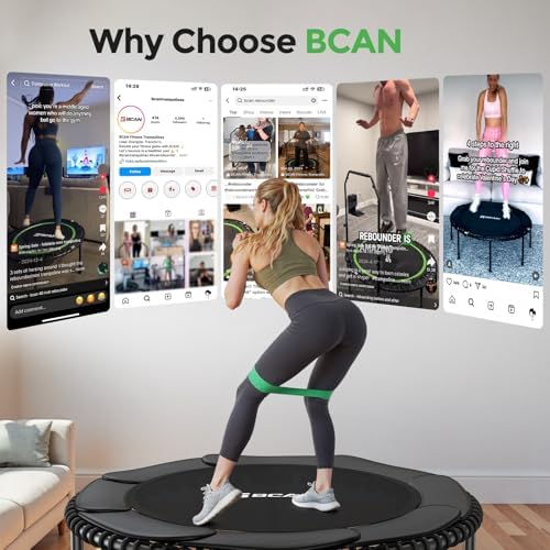 BCAN Durable 450LBS/550LBS Foldable Mini Trampoline for Adult Indoor/Outdoor Workout