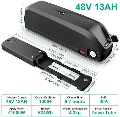 EXECYC UL Certificated 48V Lithium Ion Battery Pack for 48Volt Electric Bicycles Bafang Conversion Kit Front Wheel Use