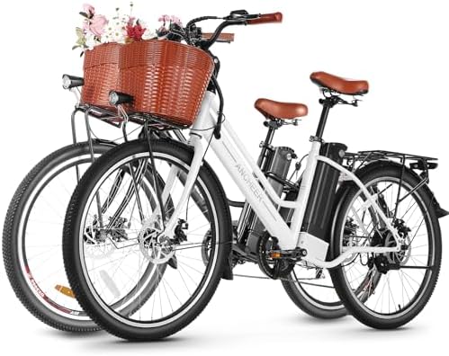 ANCHEER 26'' Electric Bike for Adults, Peak 750W, Up to 50 Miles Step Through Commuter Ebike | ANCHEER 48V/374Wh Batter