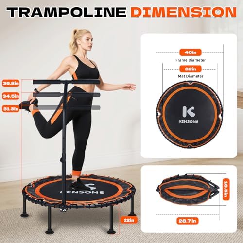 450/550 Lbs Quiet Indoor Mini Trampoline for Adults | Fitness Gym Workout | 40/48" Foldable Rebounder Trampoline with Bu