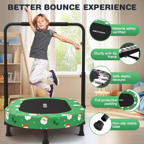 ANCHEER Mini Trampoline for Kids & Toddlers - Indoor/Outdoor Rebounder with Adjustable Handle ANCHEER 56'' Safe Oval Fit