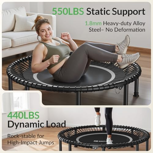 BCAN Durable 450LBS/550LBS Foldable Mini Trampoline for Adult Indoor/Outdoor Workout