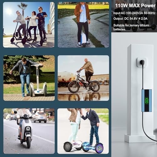 42V 2A Electric Scooter Charger with LED Charging Display, Universal with 4 Connections, for Electric Bike, Mobility Sco