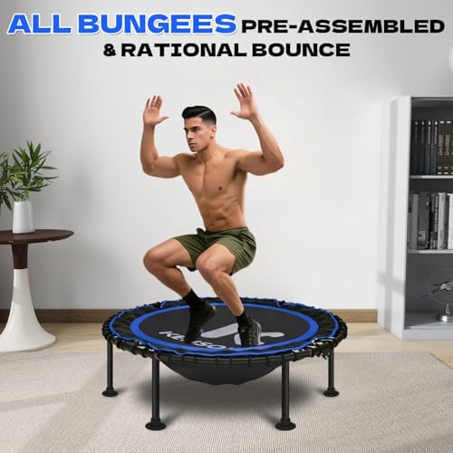 450/550 Lbs Quiet Indoor Mini Trampoline for Adults | Fitness Gym Workout | 40/48" Foldable Rebounder Trampoline with Bu