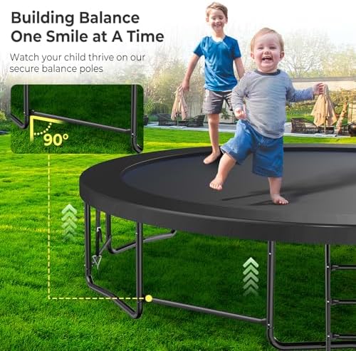 Lyromix 12 14 15 16FT Outdoor Trampolines for Kids and Adults | Lyromix Pumpkin Trampolin with Curved Poles for Kids an
