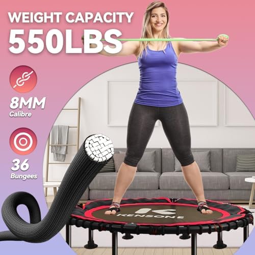 450/550 Lbs Quiet Indoor Mini Trampoline for Adults | Fitness Gym Workout | 40/48" Foldable Rebounder Trampoline with Bu