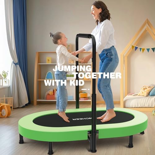 ANCHEER Mini Trampoline for Kids & Toddlers - Indoor/Outdoor Rebounder with Adjustable Handle, 56'' Safe Oval Fitness Tr