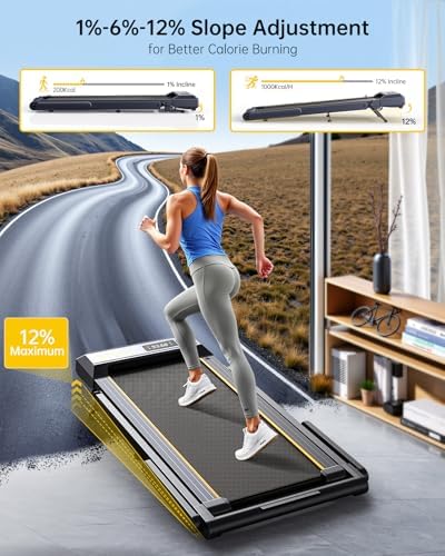 Portable Walking Pad Treadmill for Home and Office with Bluetooth Speaker and Incline | Under Desk Treadmill with Handl