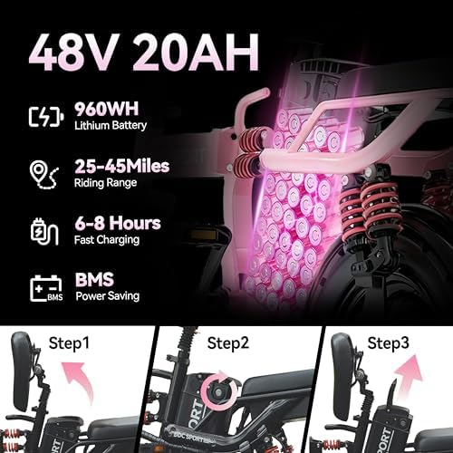 Peak 750W Motor 48V 20Ah Folding Electric Bike for Adults UL2849 | 45 Miles Range 14'' Lightweight Adults Electric Bike