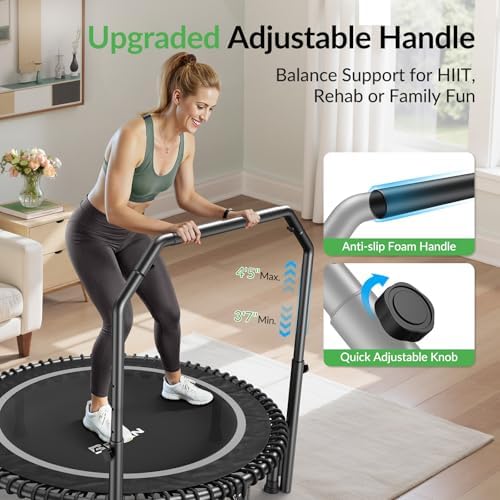 BCAN 40"/48" Mini Rebounder Trampoline for Adults with Bar: Whole-Body Workout & Relaxation at Home, Stable & Quiet, Adj