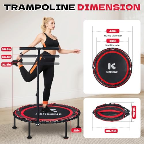 450/550 Lbs Quiet Indoor Mini Trampoline for Adults | Fitness Gym Workout | 40/48" Foldable Rebounder Trampoline with Bu