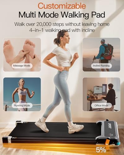 FUNRAY Versatile Walking Pad Treadmill with Incline - Dual-Sided Under Desk Treadmill with Foot Massage for Home & Offi