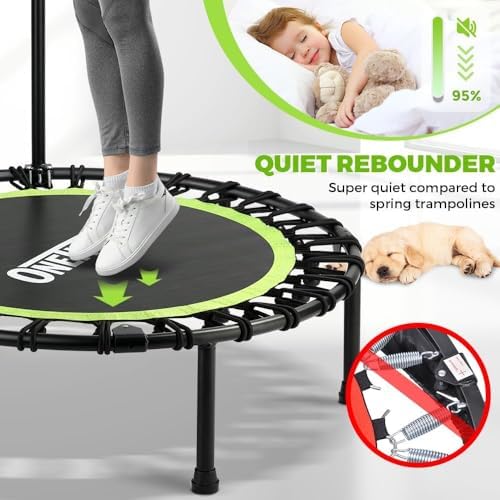 ONETWOFIT Quiet Foldable Mini Trampoline for Adults 42” W/Adjustable Foam Handle Bungees, Perfect for Indoor Workout O