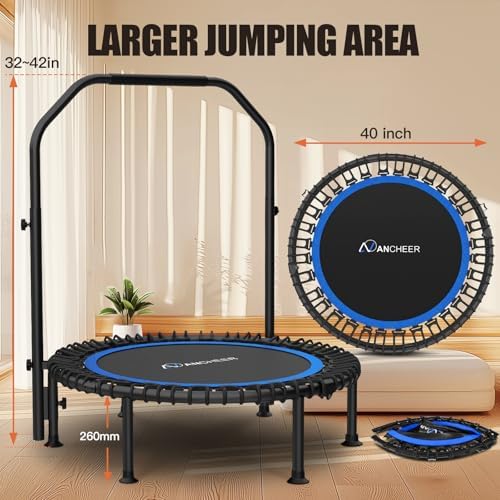 Ancheer Bungee Rebounder Trampoline, Foldable Fitness Trampoline with Resistance Ropes, 450-550LBS Capacity, Safe for Ho