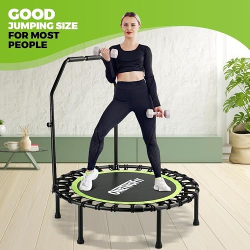 ONETWOFIT Quiet Foldable Mini Trampoline for Adults 42” W/Adjustable Foam Handle Bungees, Perfect for Indoor Workout O