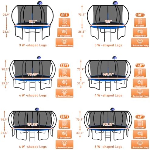 Tranpoline 1500LBS for Kids and Adults with Enclosure Net and Basketball Hoop