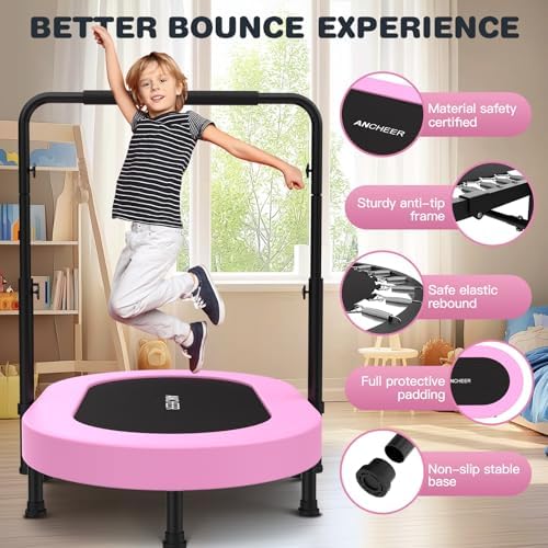 ANCHEER Mini Trampoline for Kids & Toddlers - Indoor/Outdoor Rebounder with Adjustable Handle ANCHEER 56'' Safe Oval Fit