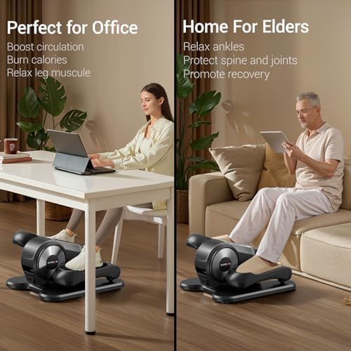 Under Desk Elliptical Machine for Home Office with Remote Control and Auto Mode | Mini Seated Pedal Exerciser with 12 S