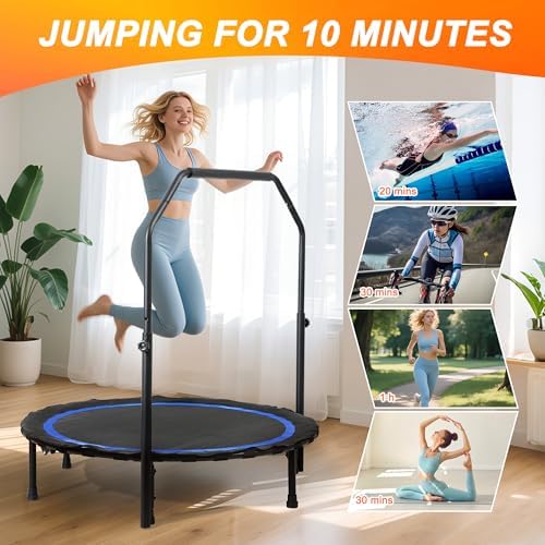 Foldable Mini Trampoline for Adults | Load 330lbs | 40"/48" Rebounder | Durable Bungee Band | Adjustable Foam Handle | H