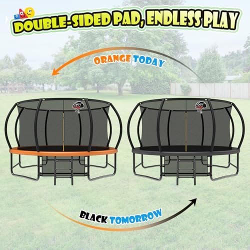 Lyromix 12-16FT Trampoline with Basketball Hoop and Lights for Kids and Adults | Lyromix Recreational Trampoline with S
