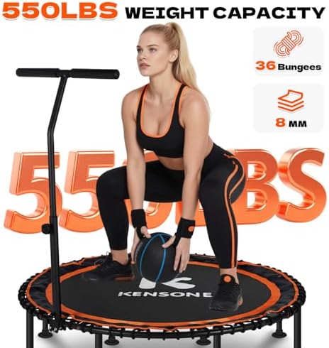 450/550 Lbs Quiet Indoor Mini Trampoline for Adults | Fitness Gym Workout | 40/48" Foldable Rebounder Trampoline with Bu
