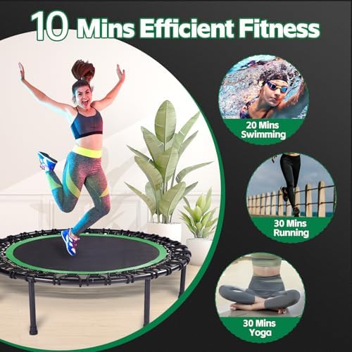 Mini Fitness Trampoline with Bungees - Stable & Quiet Rebounder for Adults
