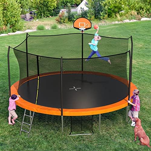 SKOK Kids Outdoor Trampoline, 400LBS ASTM Approved Net Trampoline, Kid Friendly, Outdoor Play, Durable and Safe, 12ft Di