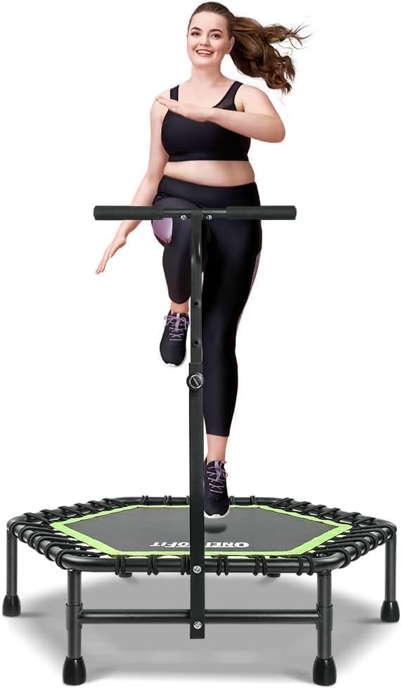 ONETWOFIT Silent Mini Trampoline for Adults | Indoor Exercise Fitness Trampoline | Max Load 330lbs | Rebounder Workout |
