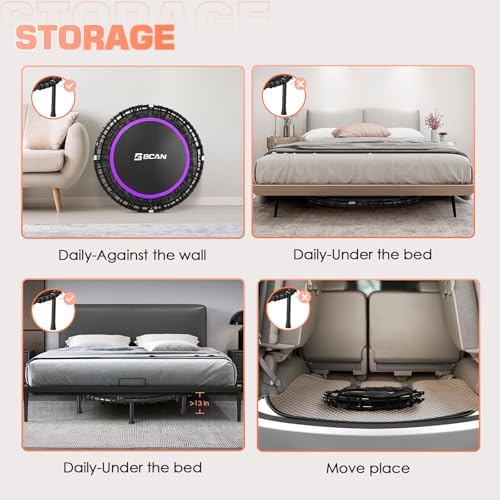 BCAN 40"/48" Mini Rebounder Trampoline for Adults with Bar: Whole-Body Workout & Relaxation at Home, Stable & Quiet, Adj