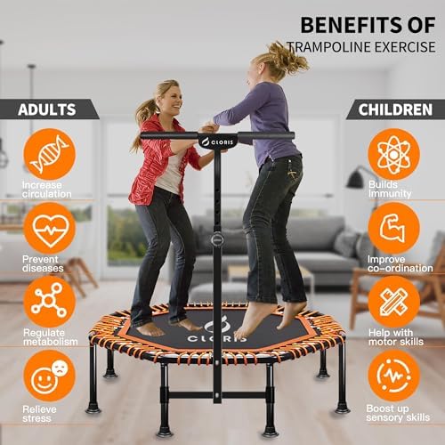 CLORIS 38in/48in Folding Trampoline for Adults with Adjustable Foam Handle - Max Load 450lbs Safety Padded Cover Best Gi