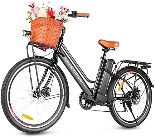 ANCHEER 26'' Electric Bike for Adults, Peak 750W, Up to 50 Miles Step Through Commuter Ebike | ANCHEER 48V/374Wh Batter