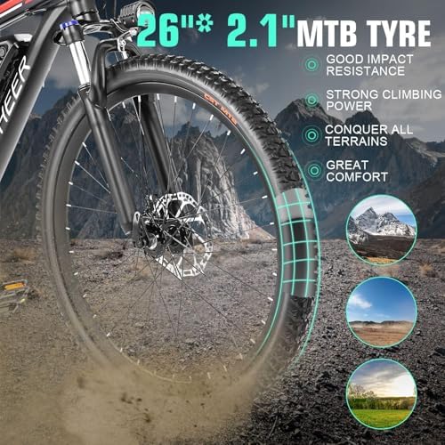 ANCHEER 500W 26" Electric Bike for Adults: Peak 750W, 48V 10.4Ah Battery, Up to 55 Miles 21 Speed 22MPH Electric Mountai