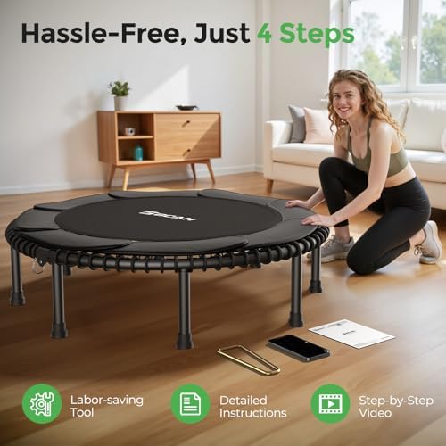 BCAN Durable 450LBS/550LBS Foldable Mini Trampoline for Adult Indoor/Outdoor Workout