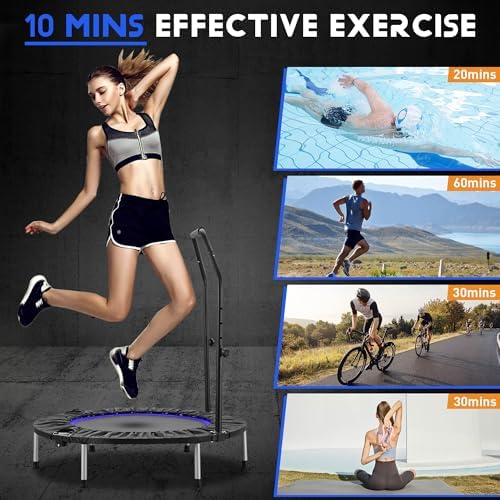 HYD-Parts 48" Mini Trampoline for Adults and Kids | Adjustable Bar | Indoor Fitness Trampoline | Max Load 440lbs HYD-Par