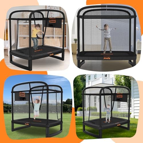 Jumpfly 6FT Rectangle Trampoline for Kids and Toddlers with Swing and Basketball Hoop, ASTM Approved | Jumpfly 6FT Rect
