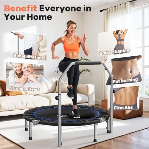 BCAN Fitness Rebounder Max Load 330lbs/440lbs for Adults Indoor/Garden Workout BCAN Adjustable Foam Handle Trampoline