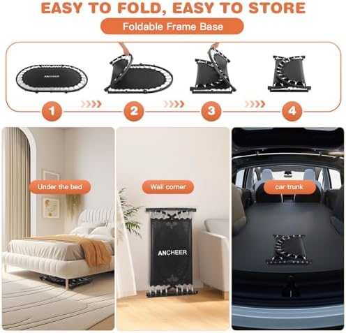 ANCHEER Mini Trampoline for Kids & Toddlers - Indoor/Outdoor Rebounder with Adjustable Handle, 56'' Safe Oval Fitness Tr