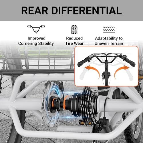 ANCHEER 600W Peak Electric Tricycle for Adults | 24" 499Wh Foldable 3 Wheel Ebike for Seniors | Rear Differential 15.5M