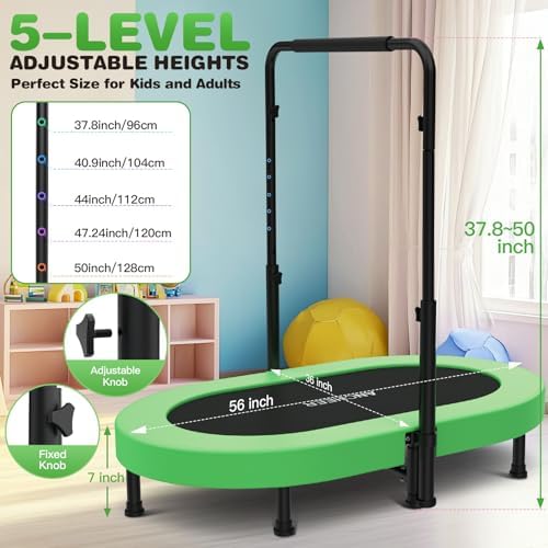 ANCHEER Mini Trampoline for Kids & Toddlers - Indoor/Outdoor Rebounder with Adjustable Handle ANCHEER 56'' Safe Oval Fit