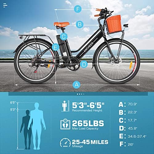 ANCHEER 26'' Electric Bike for Adults, Peak 750W, Up to 50 Miles Step Through Commuter Ebike | ANCHEER 48V/374Wh Batter