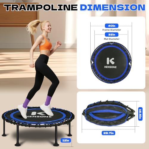 450/550 Lbs Quiet Indoor Mini Trampoline for Adults | Fitness Gym Workout | 40/48" Foldable Rebounder Trampoline with Bu