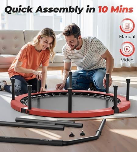 BCAN 40"/48" Foldable Mini Trampoline for Adults Indoor Workout | BCAN U/T Adjustable Foam Handle Rebounder Trampoline