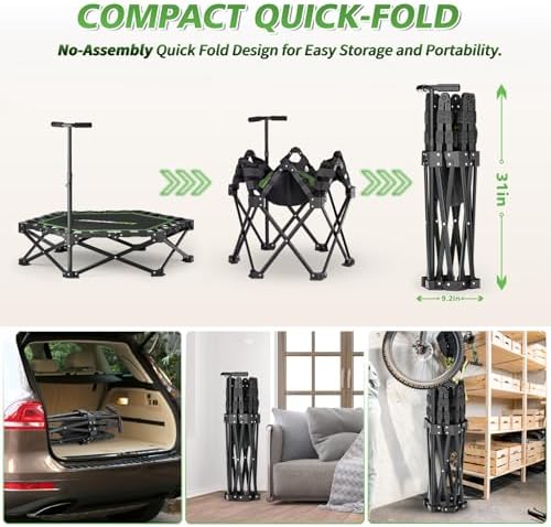 EAST MOUNT 42" Folding Fitness Trampoline for Adults, Foldable Mini Trampoline with Handle, Max Load 440lbs