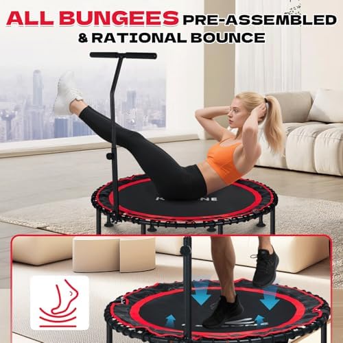 450/550 Lbs Quiet Indoor Mini Trampoline for Adults | Fitness Gym Workout | 40/48" Foldable Rebounder Trampoline with Bu