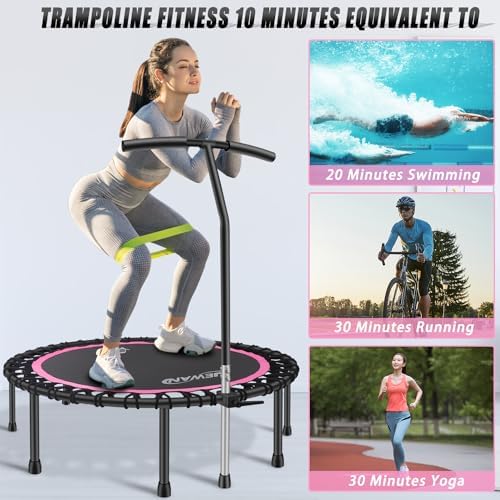 NEWAN Silent Mini Trampoline for Adults - 40" to 48" Diameter, Max Limit 330lbs, Silent Bungee Rebounder Jumping Cardio