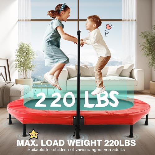 Kids Toddler Trampoline Indoor Outdoor Games 56" 220LBS Capacity Foldable Safety Handrail ASTM Certified