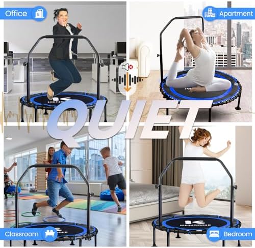 450/550 Lbs Quiet Indoor Mini Trampoline for Adults | Fitness Gym Workout | 40/48" Foldable Rebounder Trampoline with Bu