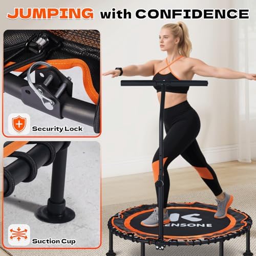 450/550 Lbs Quiet Indoor Mini Trampoline for Adults | Fitness Gym Workout | 40/48" Foldable Rebounder Trampoline with Bu
