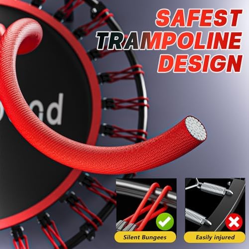 Adults 40" Foldable Rebounder Trampoline - Stable Quiet Fitness Equipment with Max 350lbs Load Capacity, Adjustable U-Ba
